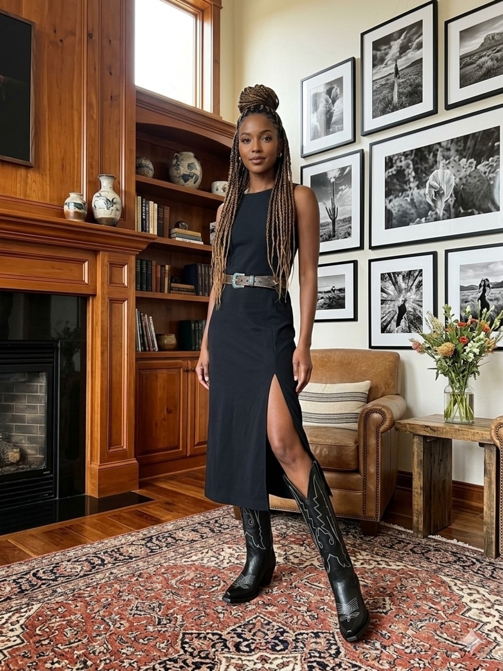 Black Mid-Calf Western Heeled Boots